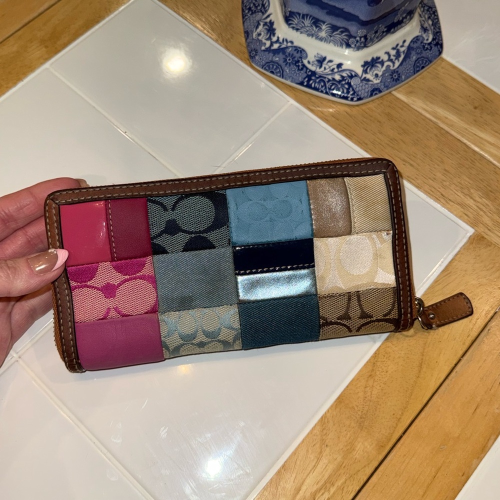 Coach Patchwork Zip Around Wallet Multicolor Sign… - image 1